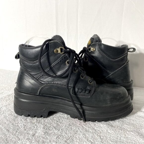 Terra Black Leather Lace Up Oil & Acid Resistant Protective Ankle Boots 8.5 - Picture 14 of 15